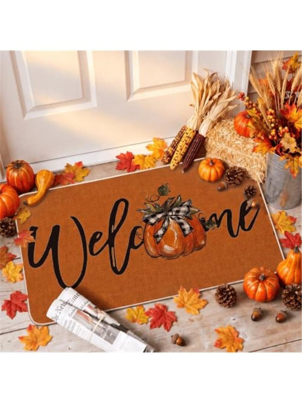 Orange Pumpkin Fall Welcome Doormat 17x29 Inch